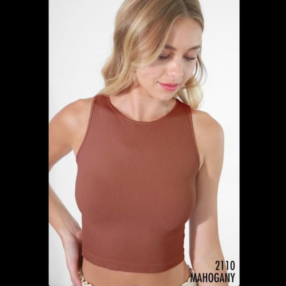 NEW Mahogany Brown High Neck Ribbed Soft and Stretchy Crop Top